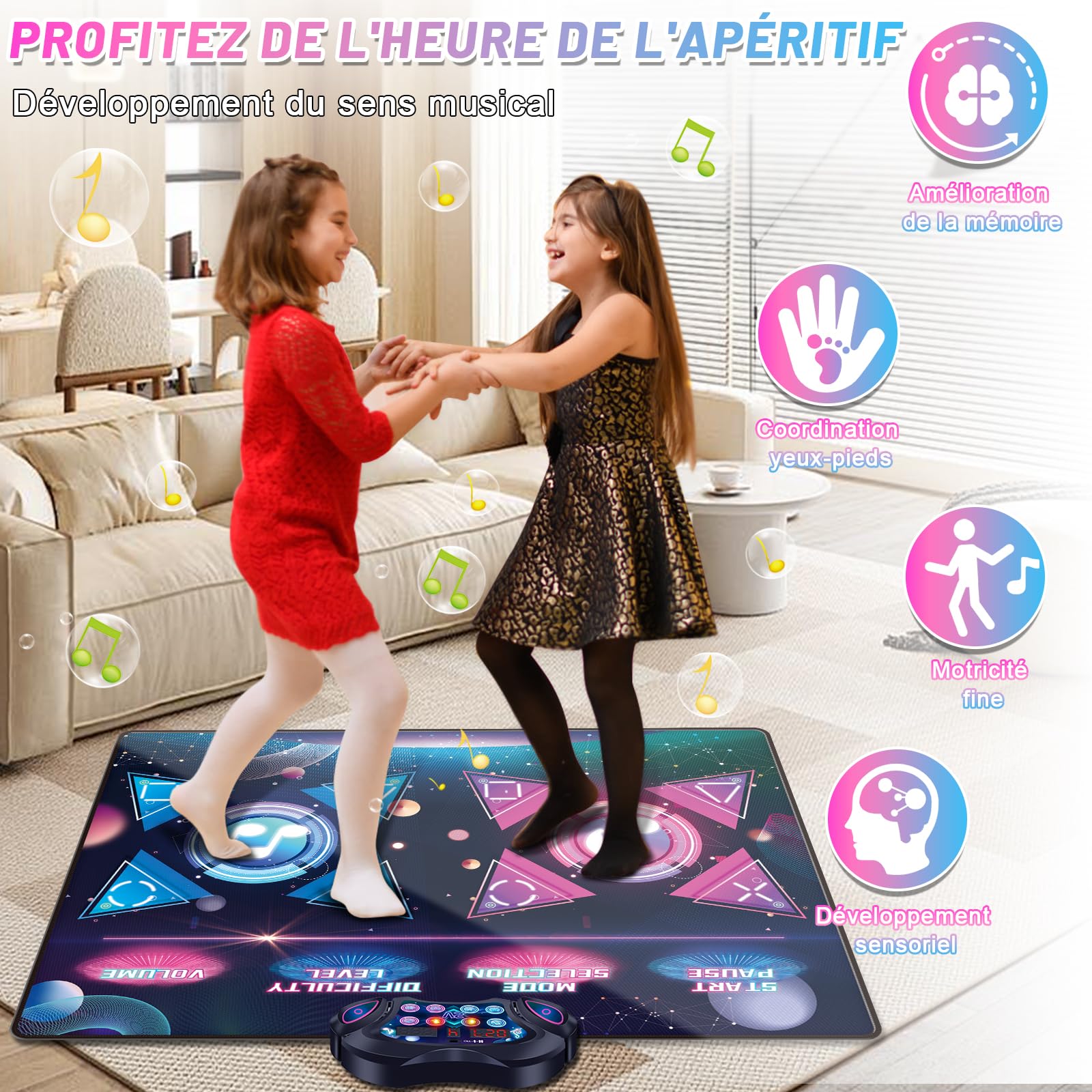 Aragallant Tapis de Danse pour Enfants, Double Tapis de Danse pour Filles et Garçons de 3 4 5 6 7 8+ Ans, Musique Pad de Danse Jouets pour Enfants et Adultes Anniversaire de Noël Cadeau