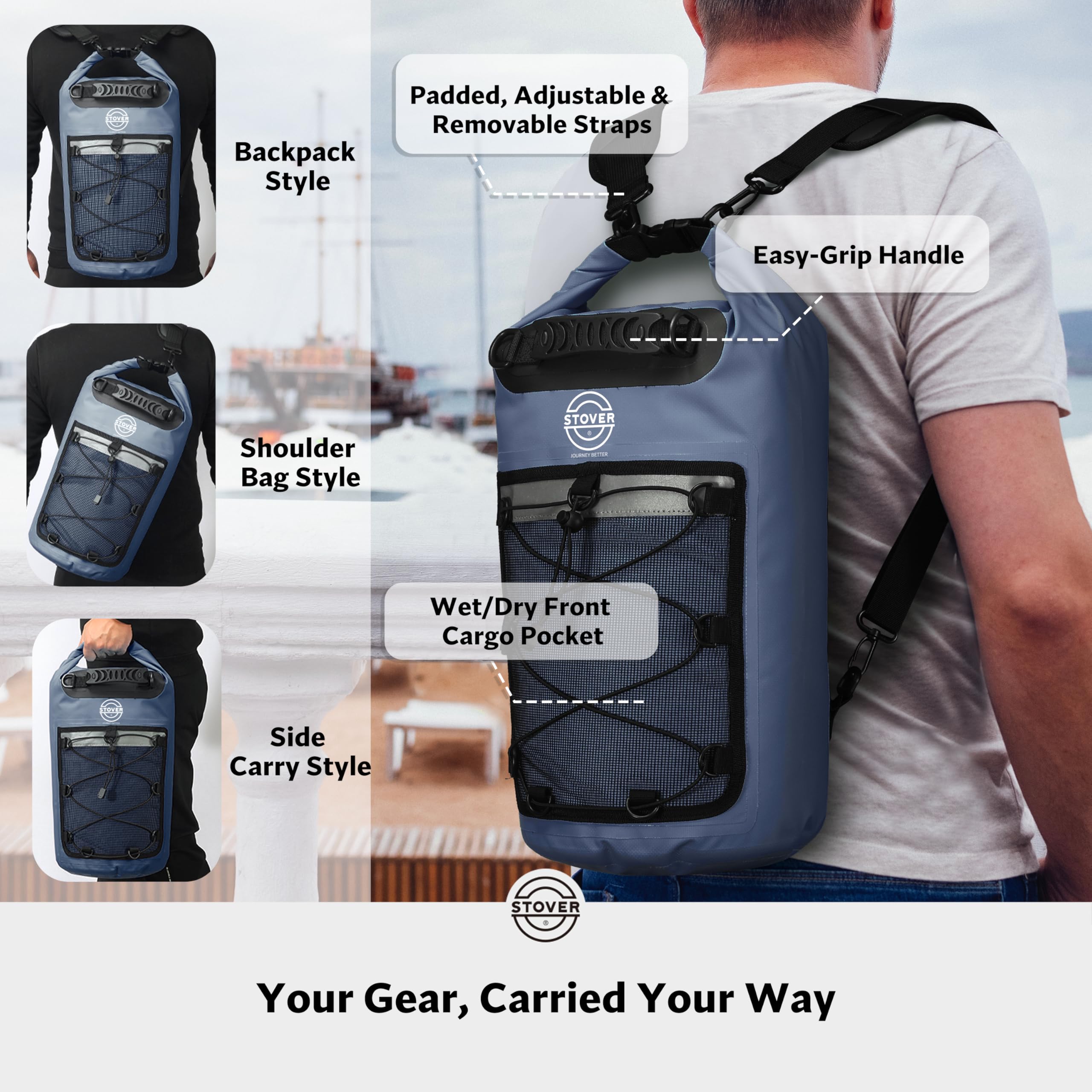 STOVER 5/10/25/30/40/55L Waterproof Dry Bag- Roll-Top Backpack w/Phone Case- Kayaking, Hiking, Camping, Boating- Men/Women