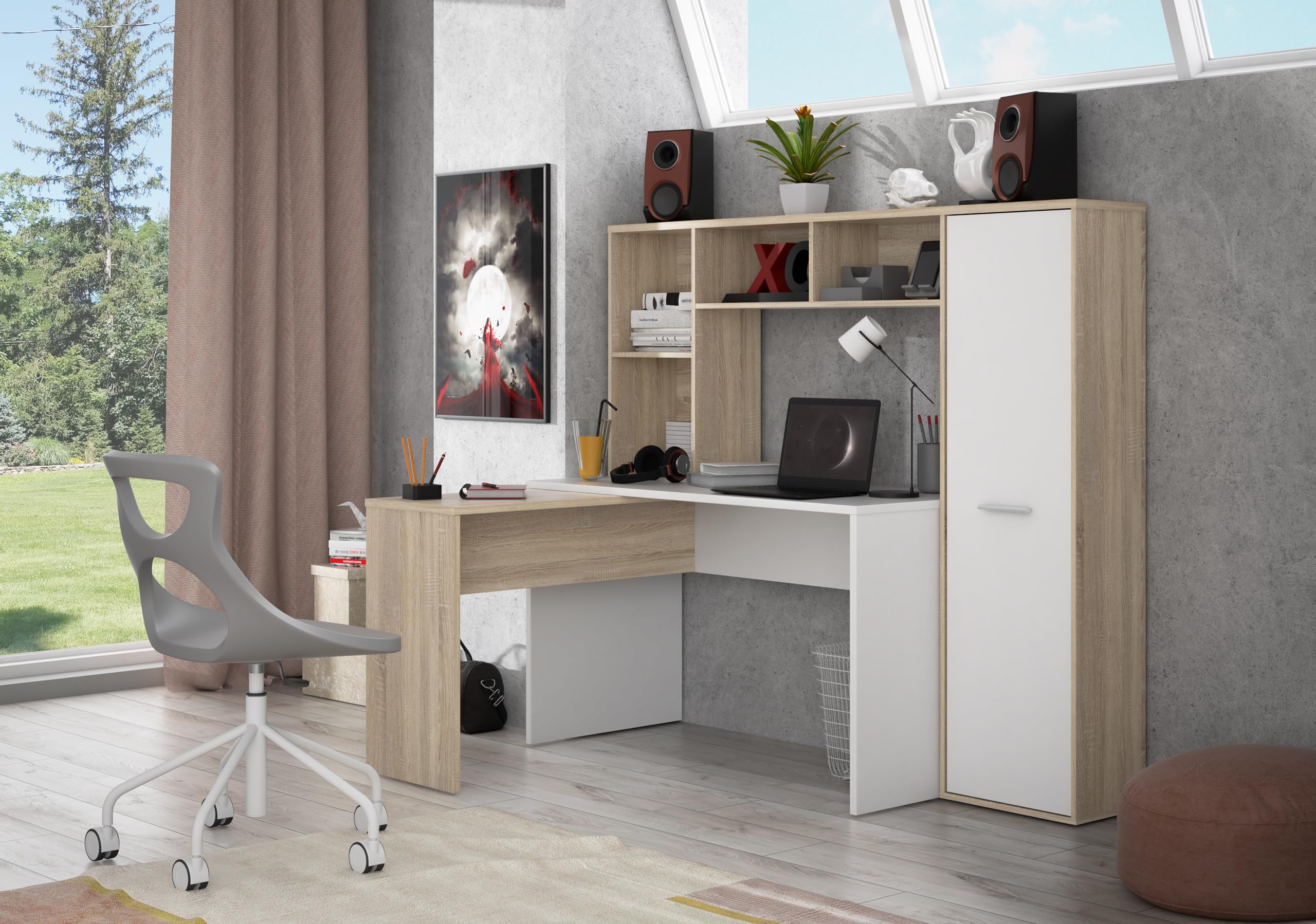 Forte Escritorio Eriadu, Material de Madera, Roble Sonoma/Blanco, An x Al x P: 173 x 152 x 116 cm