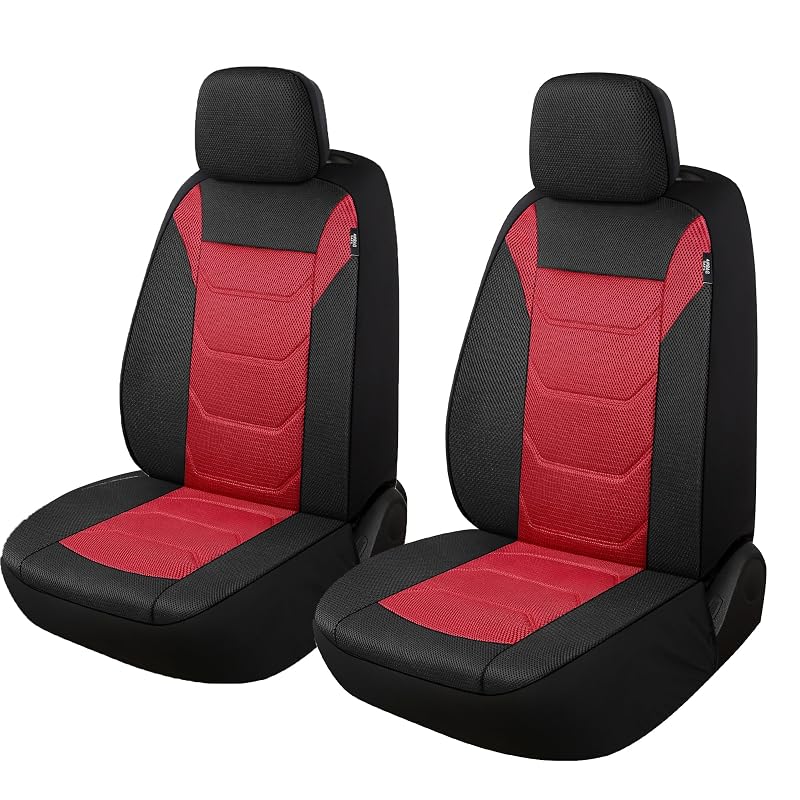 Capa para Banco Automotivo Pariiaotin em Tela 3D Respirável, Dianteira, Lavável, Preta e Vermelha, Kit com 2 Peças
