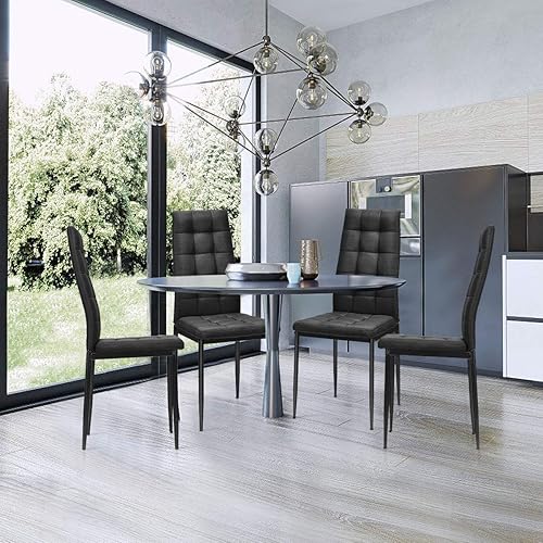 Miniatura 2 de Giantex Juego de 4 sillas de comedor de tela, con cojín tapizado y respaldo alto, patas de metal con recubrimiento en polvo, asientos con patrón a