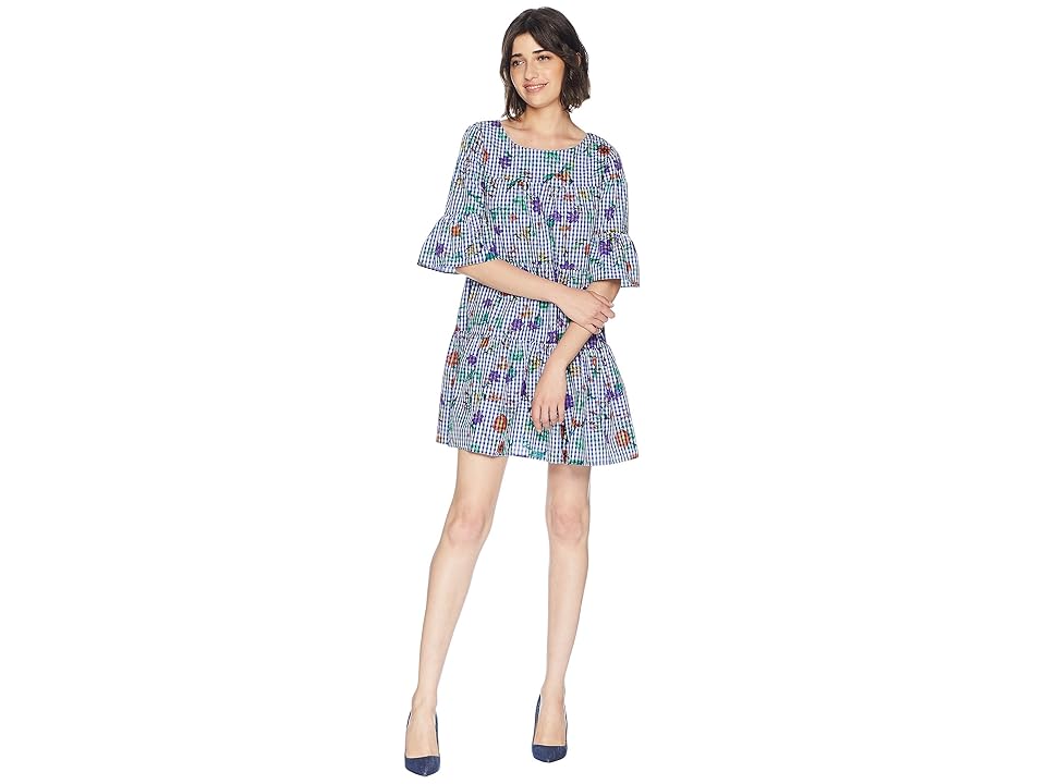 

ROMEO & JULIET COUTURE Flower Print Gingham Dress (Blue/White) Women's Dress