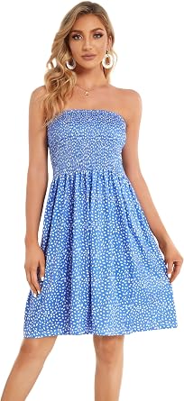 Summer Dresses for Women Strapless Sundress Floral Print Beach Cover Ups