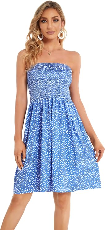 Summer Dresses for Women Strapless Sundress Floral Print Beach Cover Ups