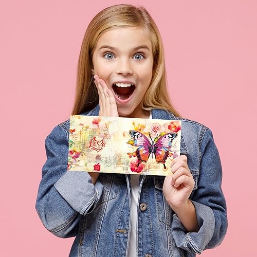 Miniatura 6 de pigpigboss Paquete de 12 tarjetas de felicitación con diseño de flores y mariposas y diamantes, tarjetas de felicitación de arte de diamantes con