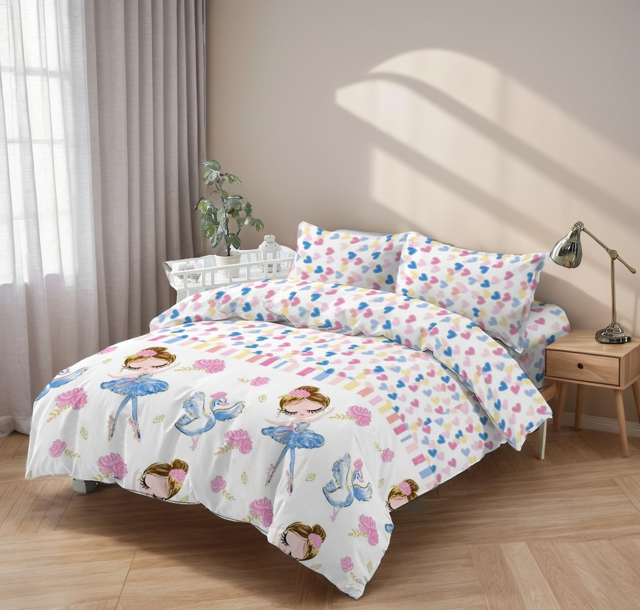 H HANSEL HOME Juego de Funda Nordica Microfibra de 3 Piezas para Cama 90 Ultra Suave Transpirable, Incluye 1 Funda Edredón 150x220cm, 1 Bajera 90x200+28cm, 1 Funda Almojada 50x110cm - Bailarina