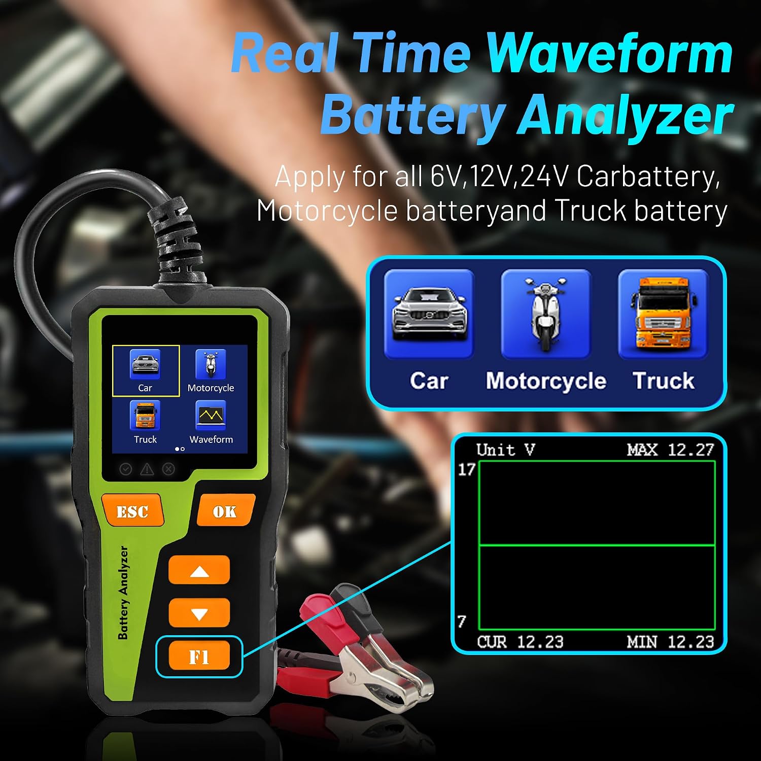 Car Battery Tester 12V Load Tester 100-2000 CCA Alternator Battery Analyzer