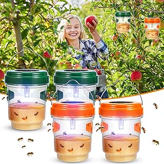 Wasp Trap 4 Pack Solar Powered Bee Repellent Outdoor Hanging Hornet Killer Flying Insect Trap Wasp Catcher for with Light Hunting Wasps Hornet Attraction for Outside Backyard Camping Garden Patio (4)