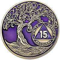 Vista 224 de Medallón AA de 5 años – Árbol de la Vida trenzado chapado en oro AA Chip de recuperación – morado