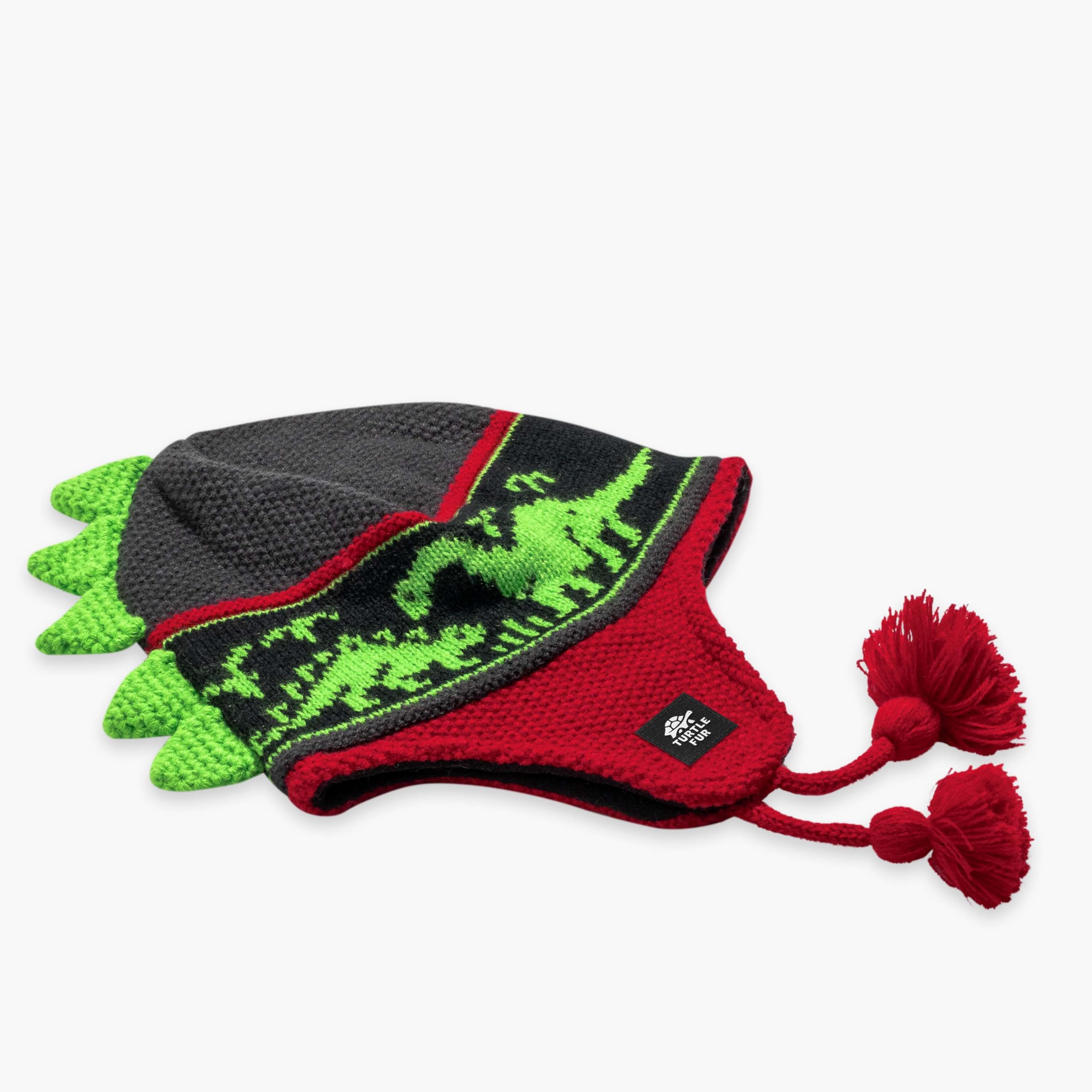 Turtle Fur Kids Boys Dr. Dino Fleece Lined Dinosaur Earflap Beanie, Red