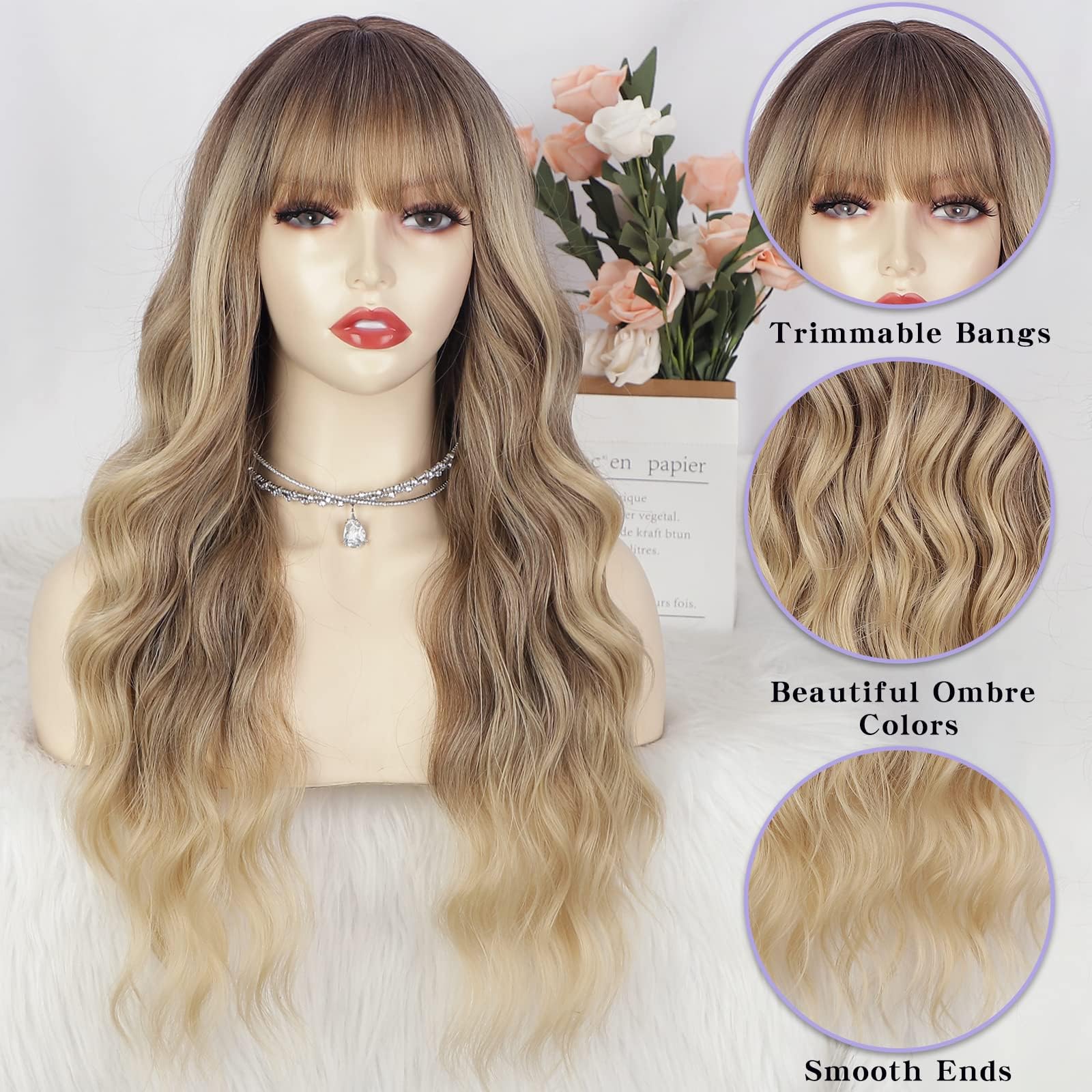 Amazon.com: AISI QUEENS Ombre Blonde Wig with Bangs Long 
