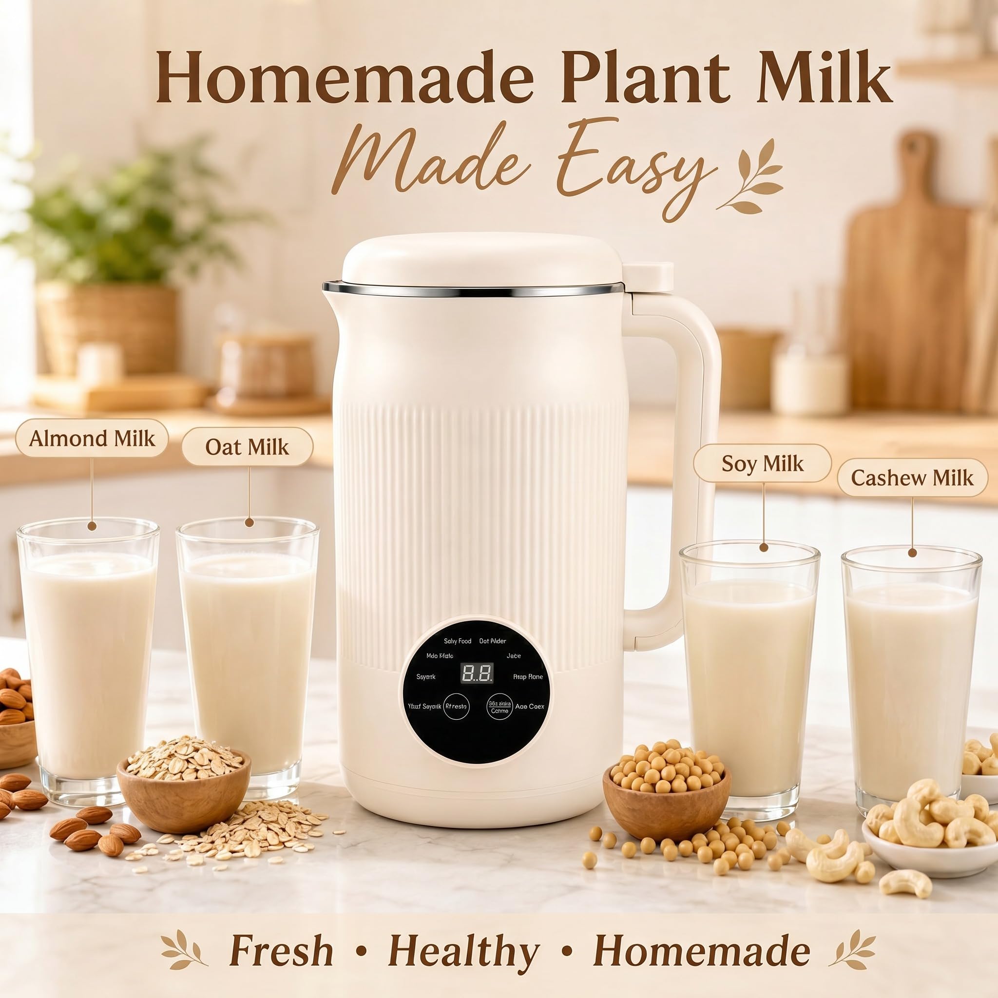 Machine à lait végétal 1200ml, 8-en-1 machine à lait de noix | Auto-nettoyage, préparez facilement lait d'avoine, soja, noix et boissons végétales maison avec une seule machine