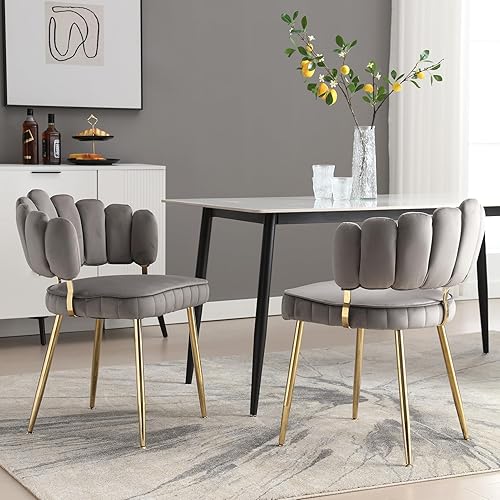 Miniatura 7 de MOONMISS Juego de 2 sillas de comedor de terciopelo, sillas decorativas modernas con respaldo irregular, silla auxiliar tapizada con patas de metal