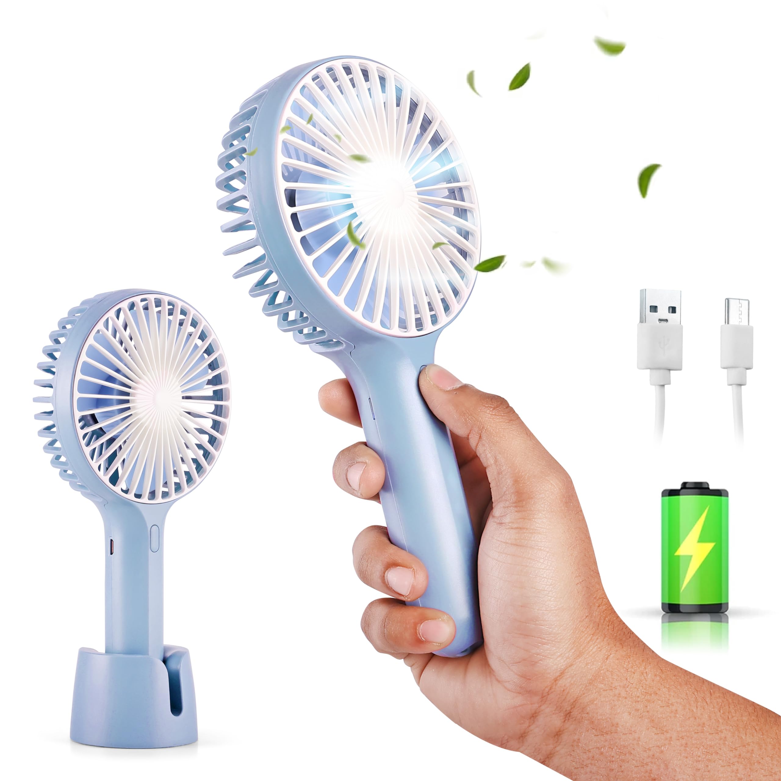 Gesto Portable Fan Rechargeable – USB Charging Hand Fan with 1200mAh Battery & 3 Speed Modes | Mini Fan, Small Fan, Handheld Fan – Ideal for Travel, Makeup, Kitchen | Women’s Personal Pankhaa - Blue-image-15