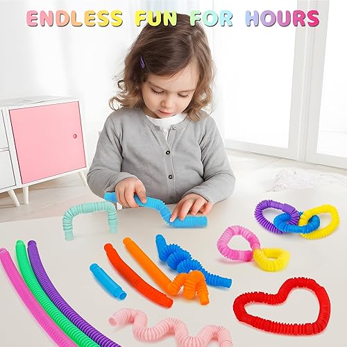 Miniatura 5 de UrChoice - Paquete de 60 juguetes sensoriales de tubos para apretar habilidades motoras finas y aprendizaje para niños pequeños juguetes antiestrés