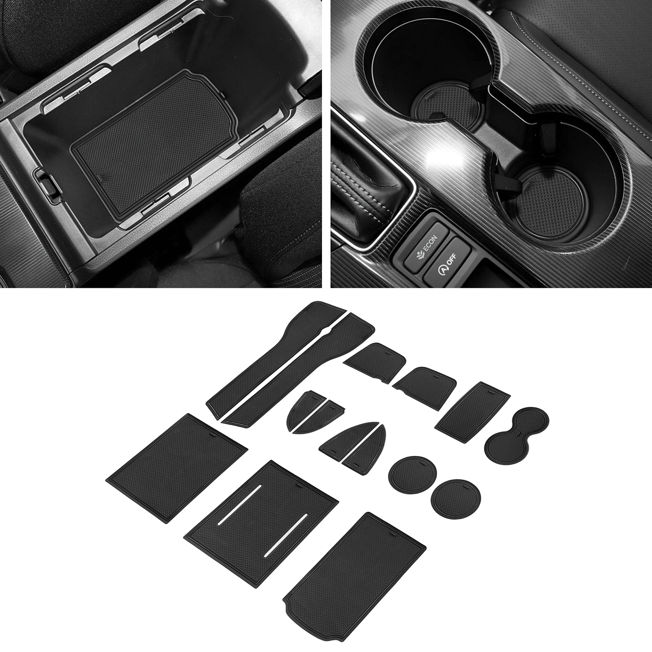 SENSHINEfor Honda Civic Accessories 2022 2023 Non-Slip Anti Dust Cup Holder Insert Center Console Shifter Liner Trim Door Packet Mats Premium Custom Interior 15PC Set (White Trim, Glow in Dark)