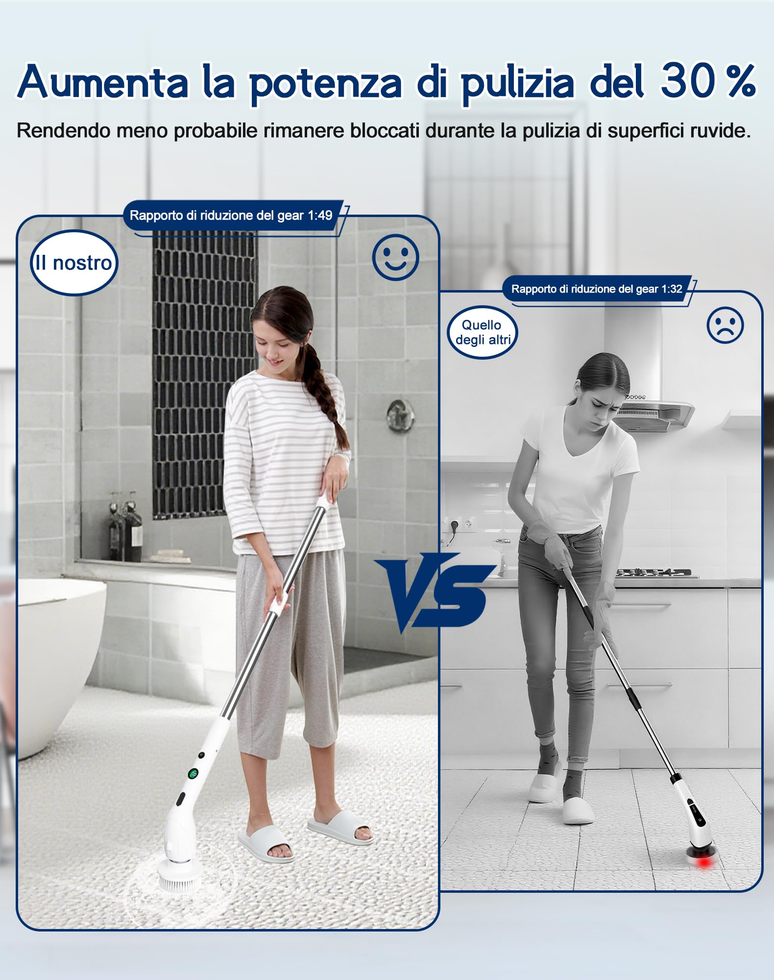 Spazzola Elettrica Rotante, Spazzola Elettrica Rotante con 4 Testine, 350 Giri/min 2 Velocità, Impermeabile IPX7, Display Digitale Batteria, Spazzola Telescopica per Pulizia Casa Bagno Cucina