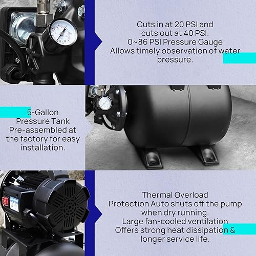 Vista 12 de Aquastrong Bomba de pozo poco profundo portátil de 1.2 HP, 1209 GPH, 115 V, acero inoxidable, rociador/transferencia de agua, bomba de riego