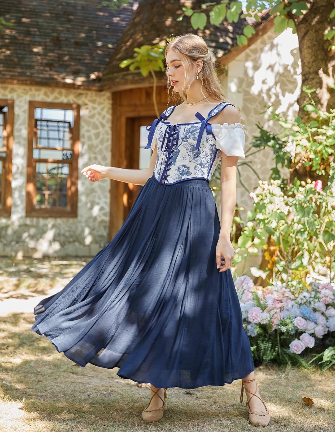 Scarlet Darkness Maxi Skirts for Women Long Flowy Boho Renaissance Skirt with Pockets - Image 5