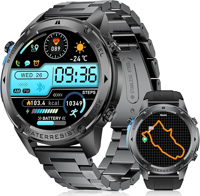 LIGE GPS Smartwatch Herren 1.43''AMOLED Touchscreen mit Kompass/Luftdruck/Höhe, 500mAh Akku/170+ Sportmodi, 5ATM Wasserdicht Fitnessuhr mit 24/7 Herzfrequenz, Schlafmonitor für Android iOS