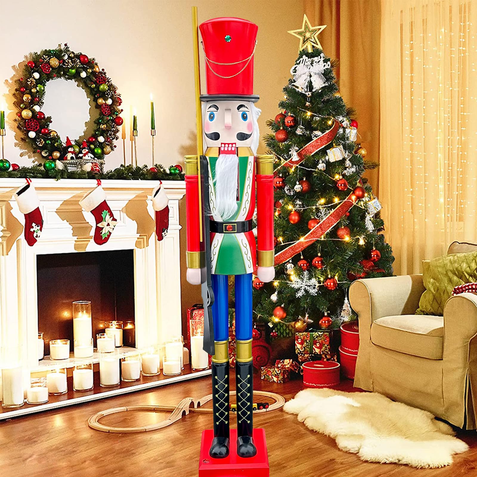 Life Size Toy Soldiers Christmas Decorations Giant Wooden Black Hair