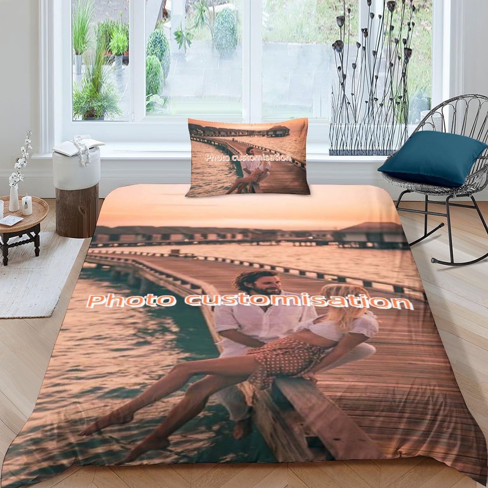 JXING Photo Customisation Comforter Cover Set Printed in 3D with Soft Microfiber Bedding Set with Customised Quilt Cover Duvet Cover And Pillowcases for Teens with Zipper Closure Single（135x200