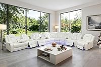 Vista 36 de Juego de sofá de cuero transpirable con puerto USB, 5 sofás seccionales reclinables en forma de L y 2 sillas, juego de sofá seccional reclinable