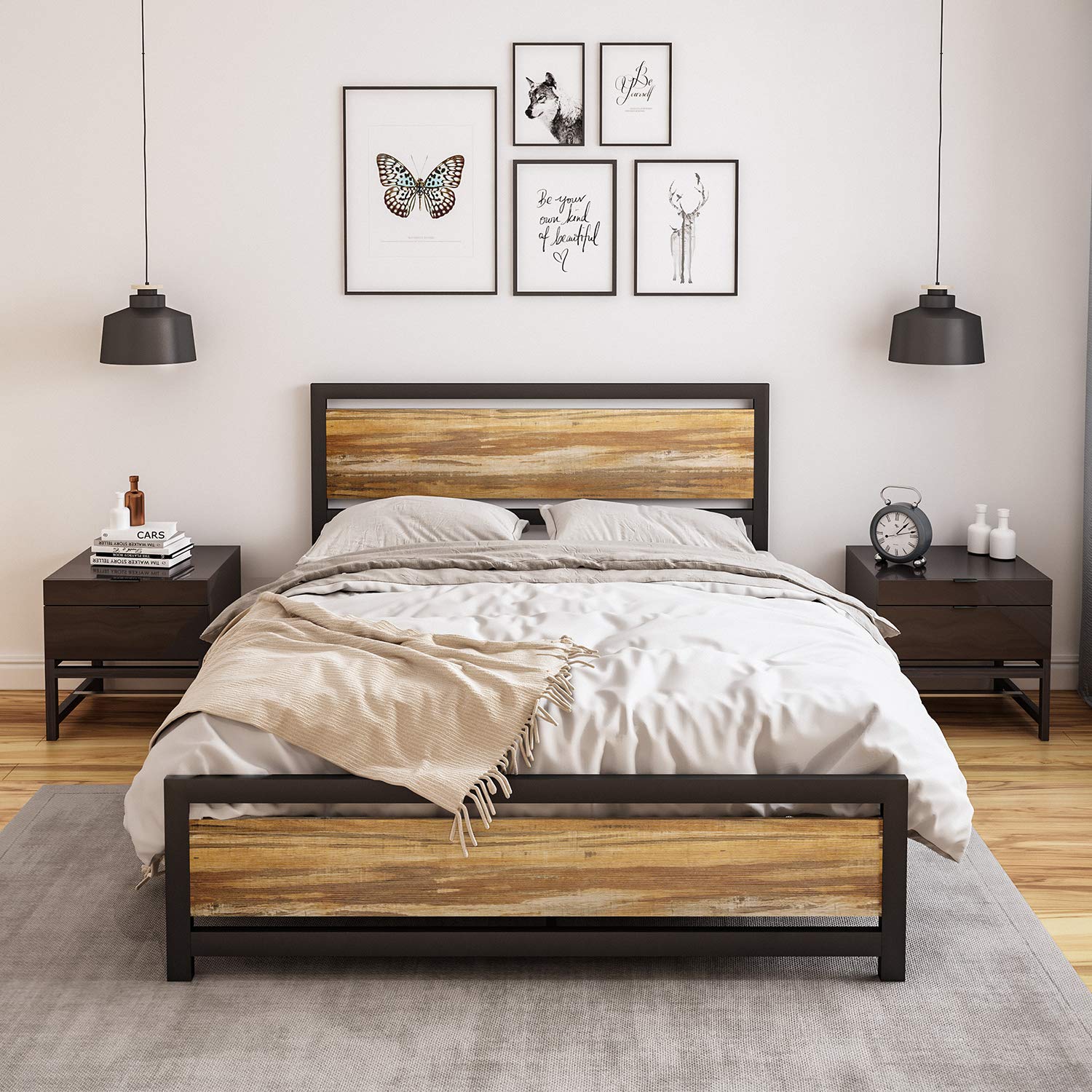 Buy ADORNEVE Queen Size Bed Frame with Headboard, Rustic Bed Frame