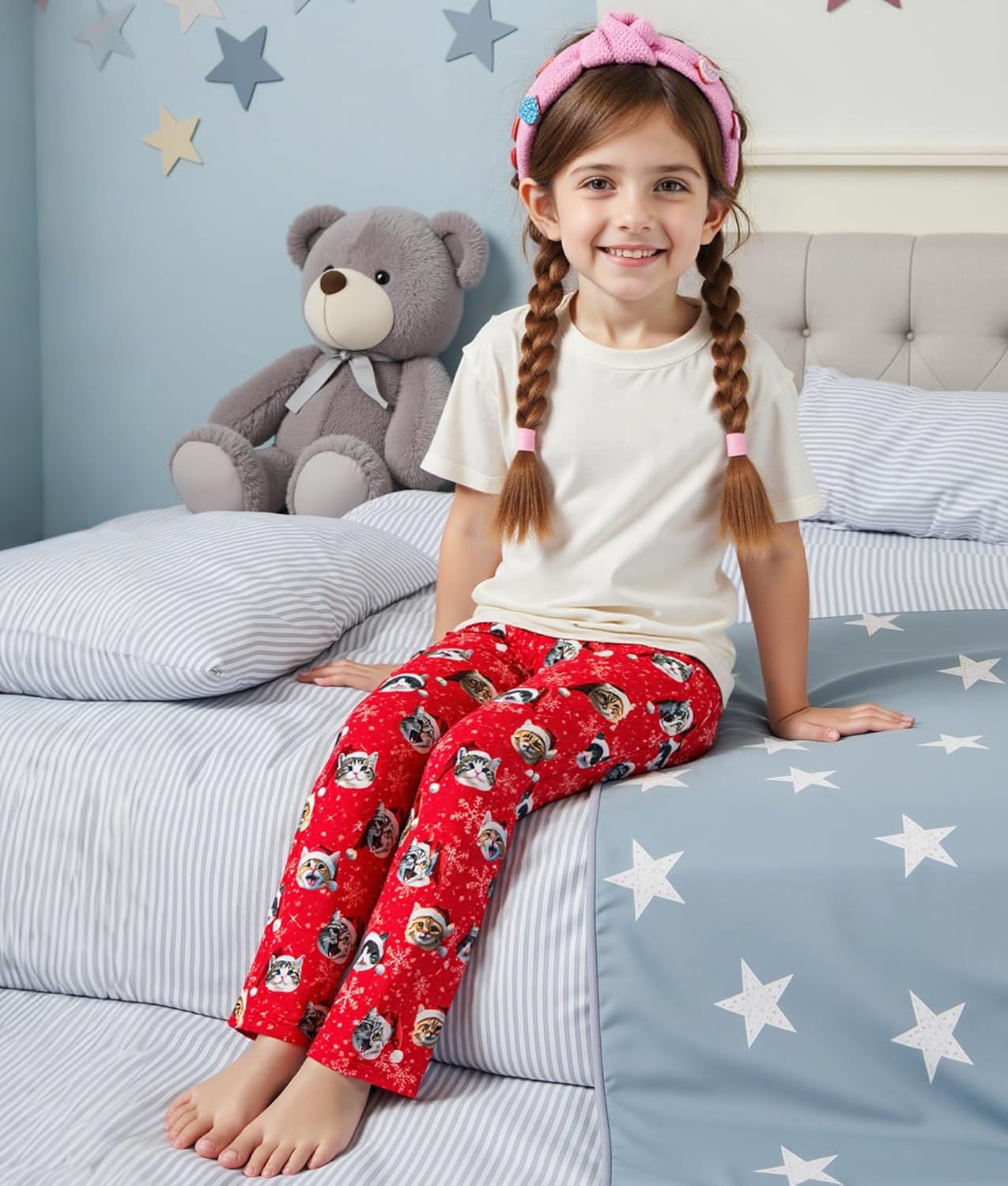 HONGTEYA Girls Christmas Pants with Pockets Soft Long Loose Kids Plaid Bottom Indoor Outdoor Xmas Holiday 8-14 Years - Image 3