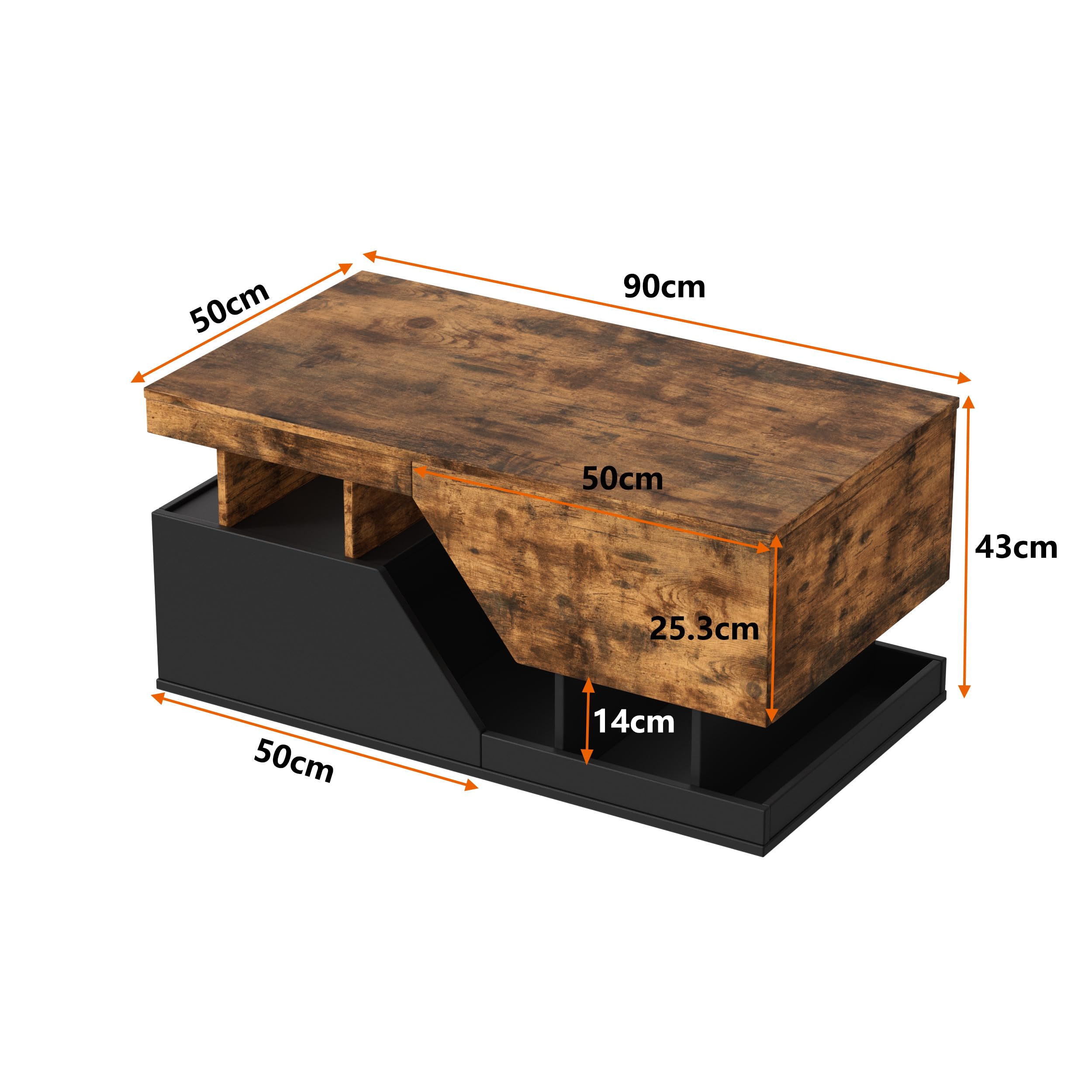 MSFE Couchtisch LED, Wohnzimmer Möbel mit 4 Schubladen und Offener Lagerraum, Couchtisch mit stauraum, Sofa Tisch, Wohnzimmertisch für Wohnzimmer/Esszimmer, Wohnzimmermöbel,Zwei Pakete