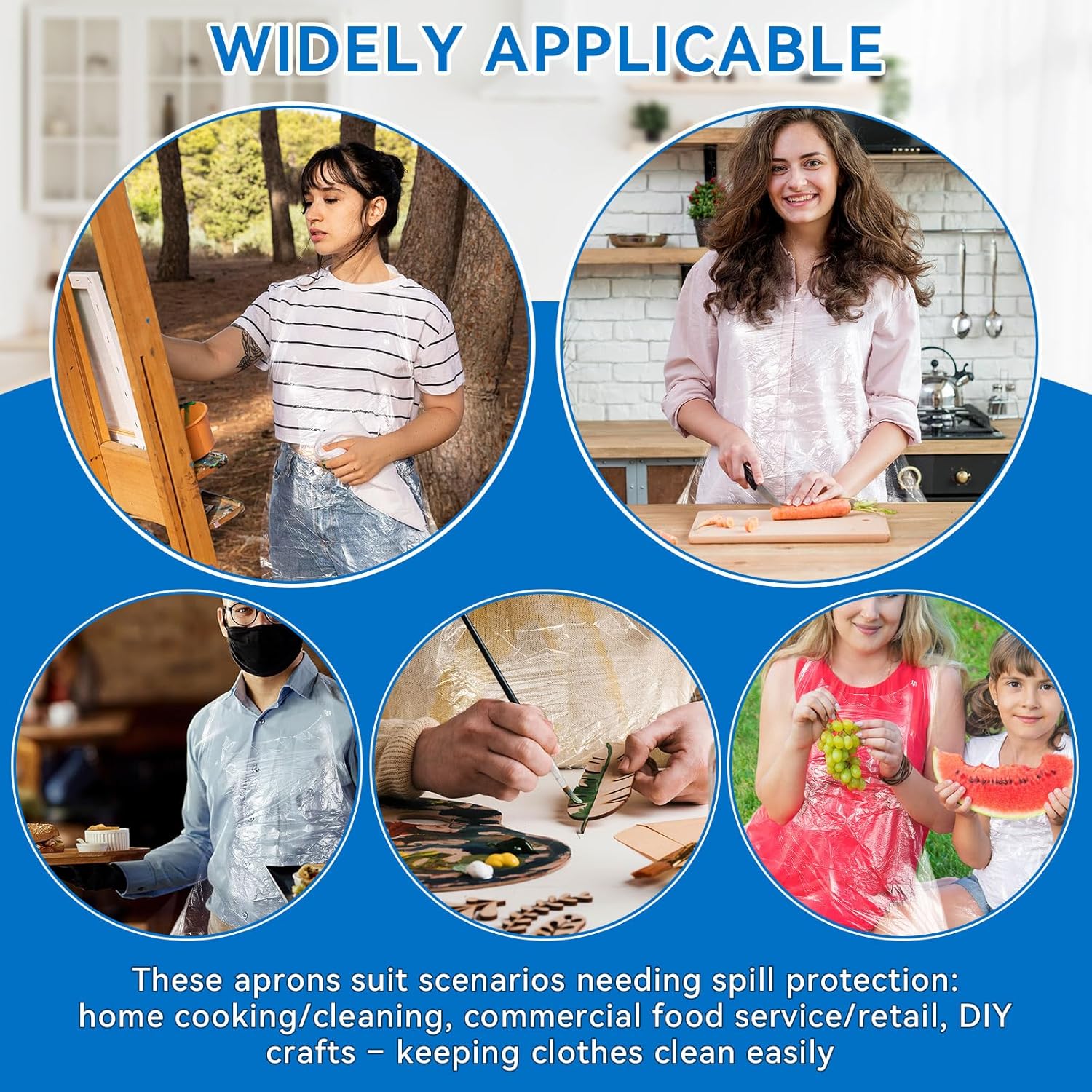 100 Pieces Disposable Aprons for Adults 23.6×37.4 In Plastic smocks for Cooking Waterproof Apron for Adults Painting Picnic Housework - Image 6