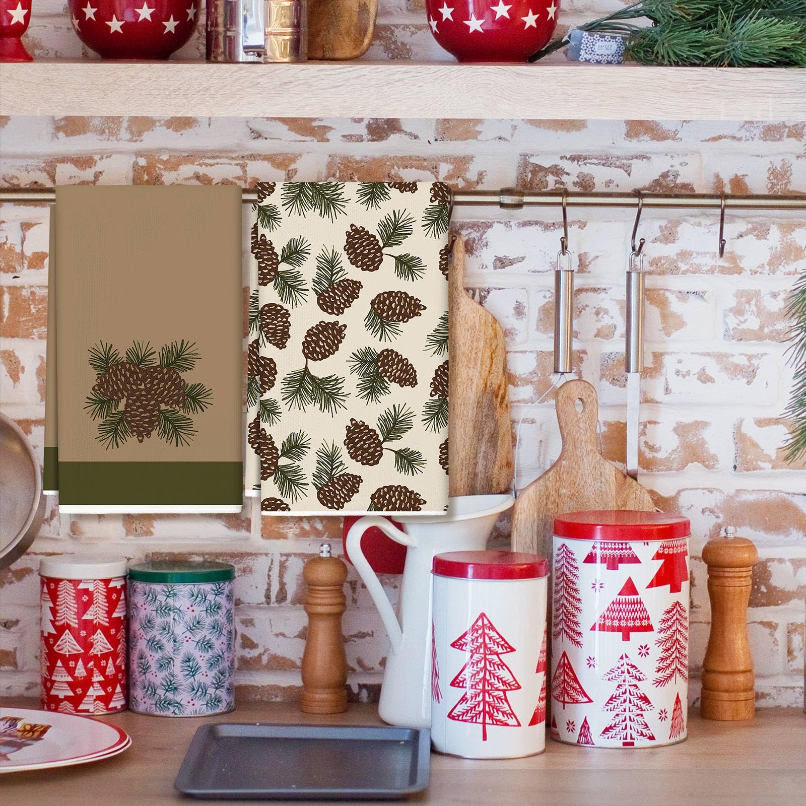 Christmas Kitchen Towels – 2-Pack, 18x28 Inch, Vintage Pine Cone Design – Absorbent Microfiber Dish Towels For Holiday Cooking & Decor - View #9