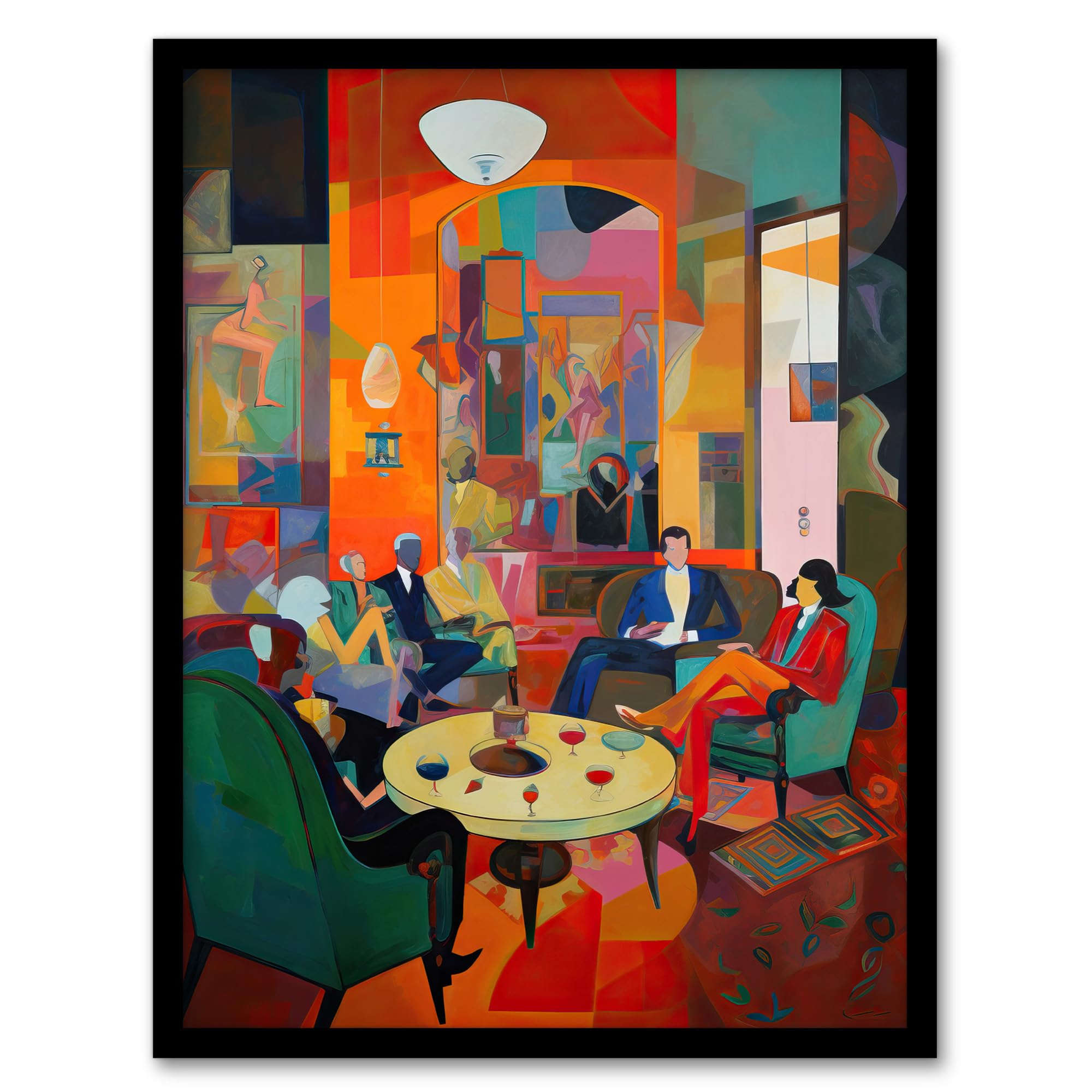 Artery8 The Cocktail Party Modern Colourful Abstract Kitsch Artwork Framed Wall Art Print A4