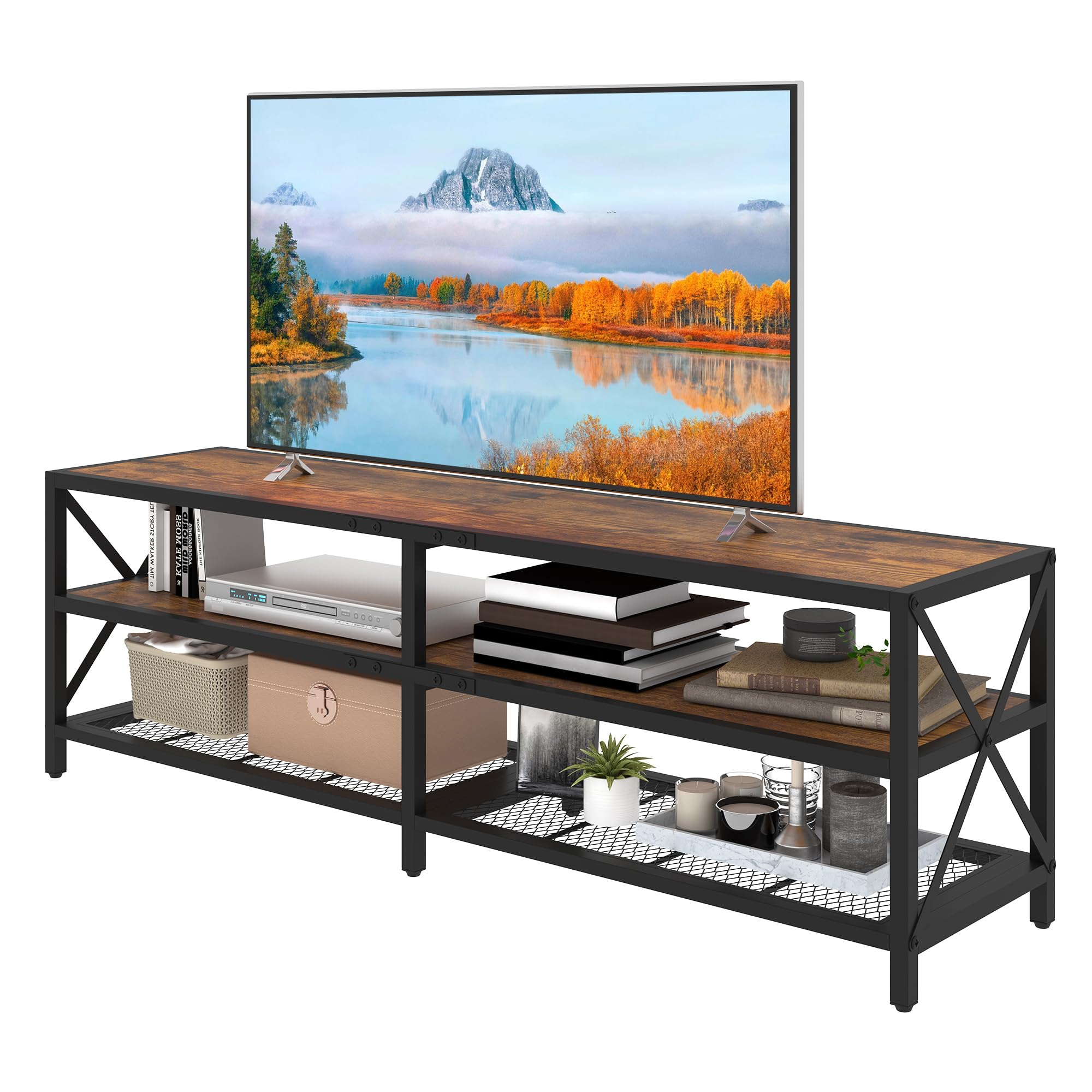 Bigbiglife TV Stand for TVs Up to 75 Inches, Industrial Entertainment Center with 3 Tier Open Shelves, TV Console Table for Living Room, Bedroom,