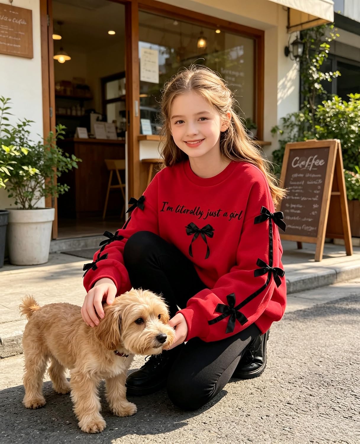 Girls 2 Piece Outfit Tween Girls Clothes Long Sleeve Love Leopard Print Top + Pants Outfits,Size 7-14 Years