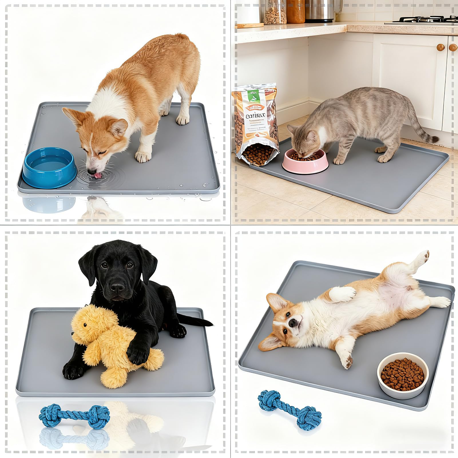 Tappetino lavabile per animali domestici per cani e cuccioli – Tappetino riutilizzabile in silicone per Puppy, tappetino multiuso per animali domestici con impermeabile e antiscivolo (grigio