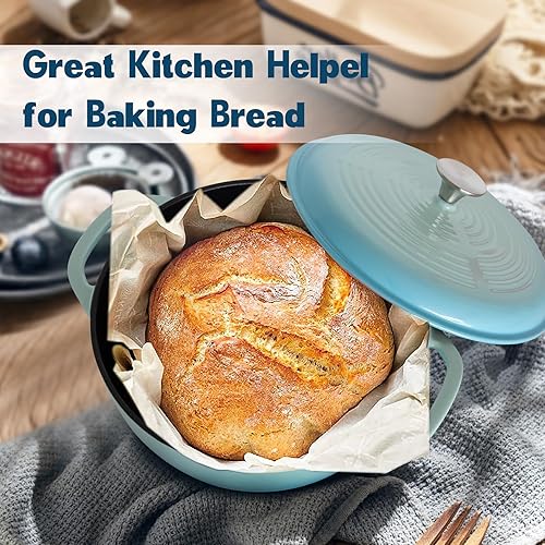 Miniatura 5 de AILIBOO Olla holandesa de hierro fundido esmaltado con tapa, horno holandés antiadherente de larga duración con revestimiento de esmalte de 3.7