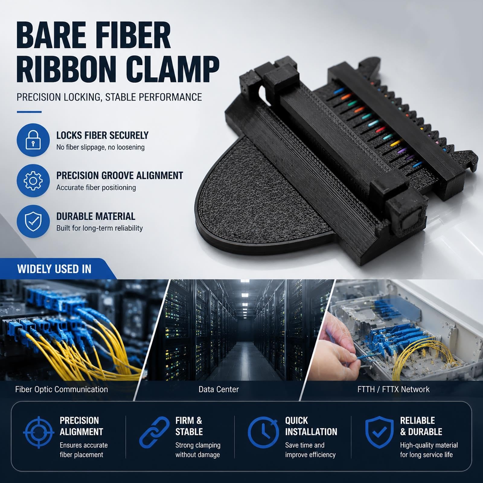 Clip for nastro a fibra singola, clip for combinatore a 12 fibre nude