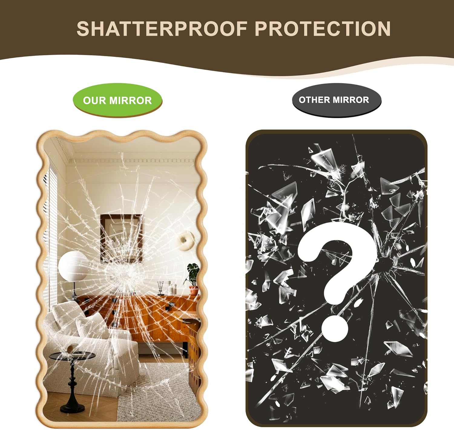 Full Length Mirror, 55"x28" Boho Wavy Wood Floor Mirror, for Bathroom, Bedroom, Living Room, Cloakroom, Entryway - Image 7