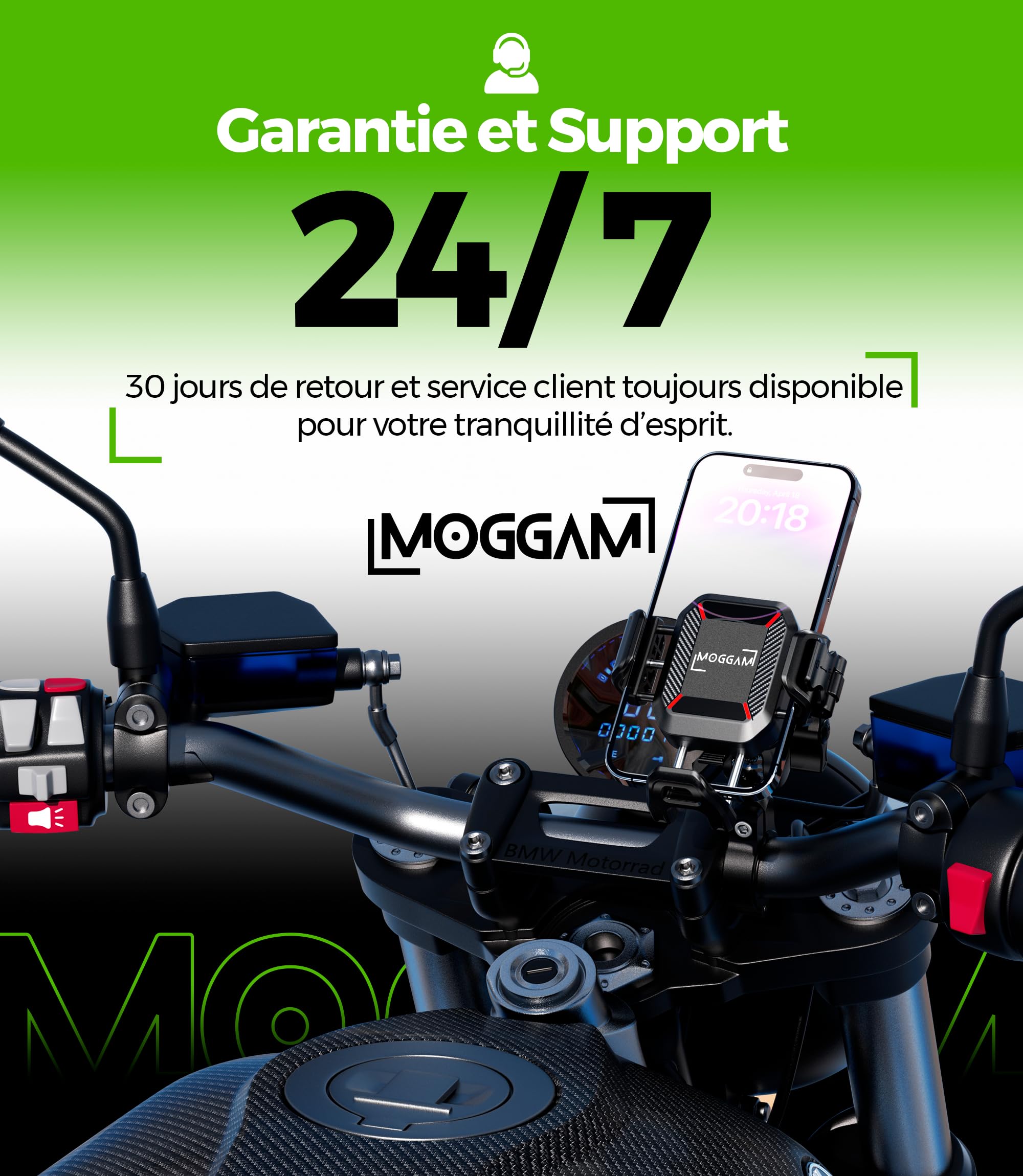 Support Telephone Moto Anti Vibration Anti Vol Trail Adventure Touring Fixation Securisee sur Guidon Bras Aluminium CNC 360° Reglable pour Smartphone 5.4-7.2 Pouces Camera Libre Ultra Stable