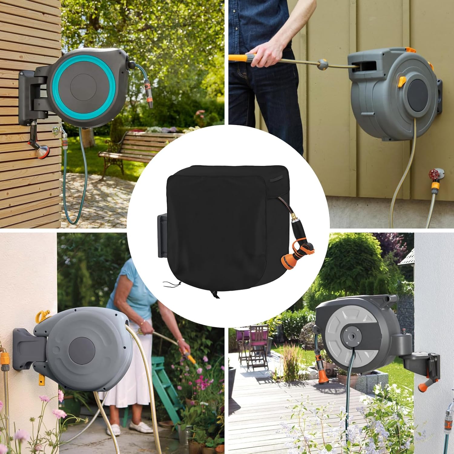 Garden Wall-mounted Hose Reel Cover Protection for Your Retractable Garden Hose Reel Heavy Duty Waterproof and UV Resistant Oxford Fabrics 24"L x 18"W x 24"H Black