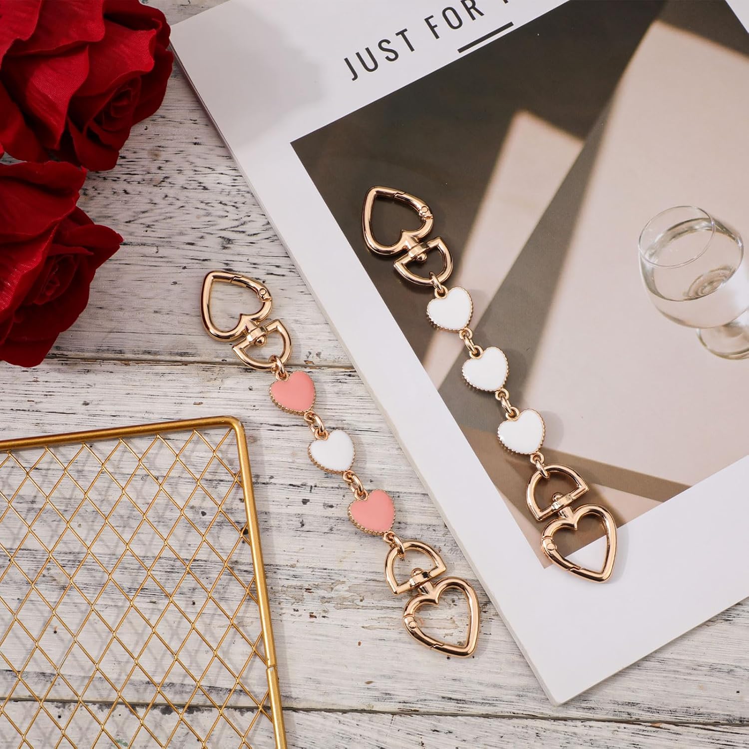 2pcs Bag Extender Chains, Cute Heart Purse Strap Extender Exquisite Bag Charm Wallet Extender Chain Purse Chain Strap Replacement for Handbags Purses (White, Pink) - Image 3