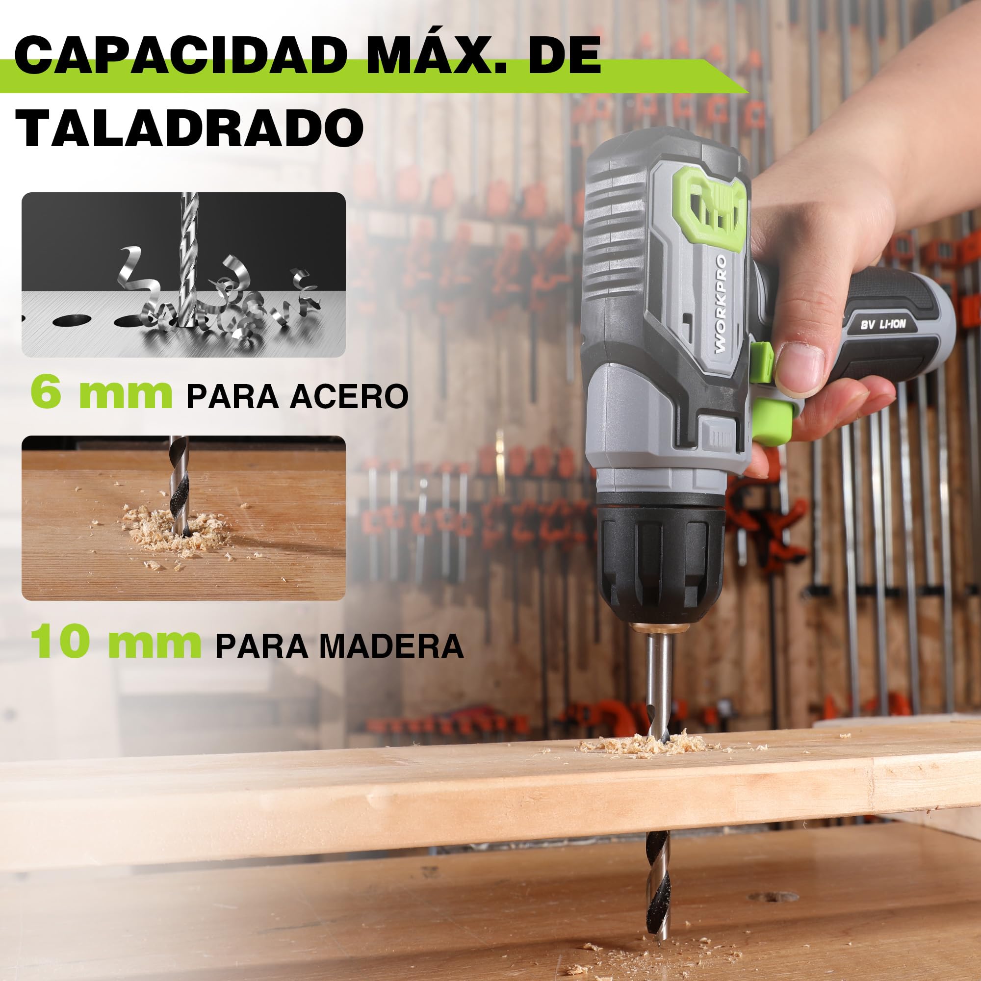 WORKPRO Atornillador Eléctrico 8V con 53 Accesorios | Destornillador Recargable con Velocidad Variable, Luz LED y Estuche para Montaje y Reparación