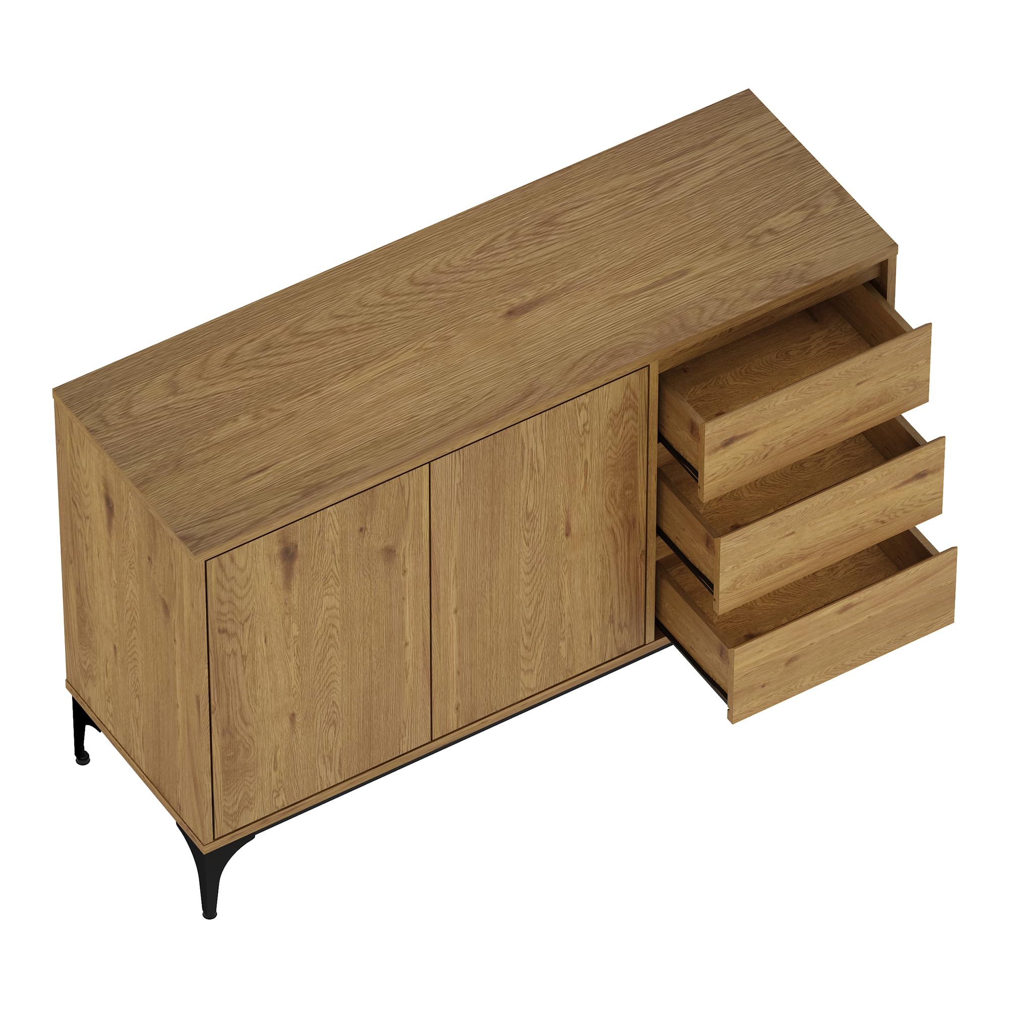 [en.casa] Sideboard Kistiandi Wohnzimmerschrank mit 2 Türen und 3 Schubladen Kommode Buffetschrank mit Verstellbarer Ablage 77 x 120 x 40 cm Eicheoptik, dunkel