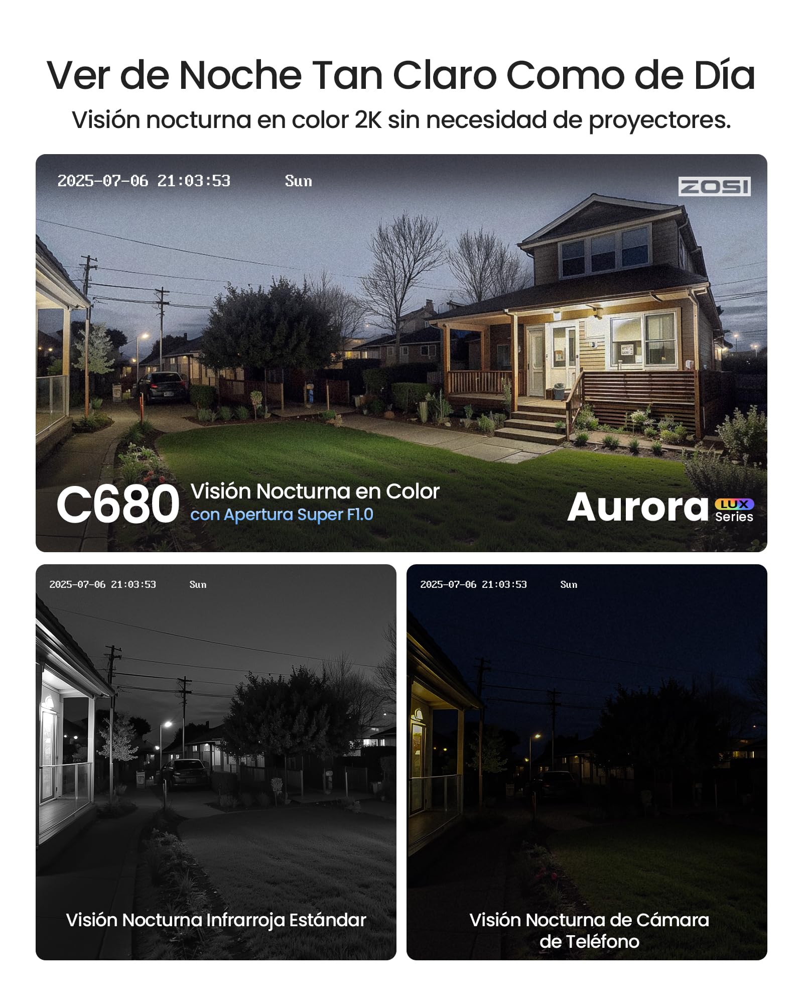 ZOSI Pack de 2 Cámara Vigilancia WiFi Interior 3MP Cámara Ventana para Seguridad Exterior, Detección de Persona/Vehículo, Visión Nocturna Color, 2.4/5GHz WiFi, Grabación 24/7, 2K C680