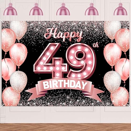 Vista 15 de Feliz cumpleaños número 31, fondo de pancarta dorado rosa, celebrando los 31 años, decoraciones temáticas de globos de confeti para mujeres de 31