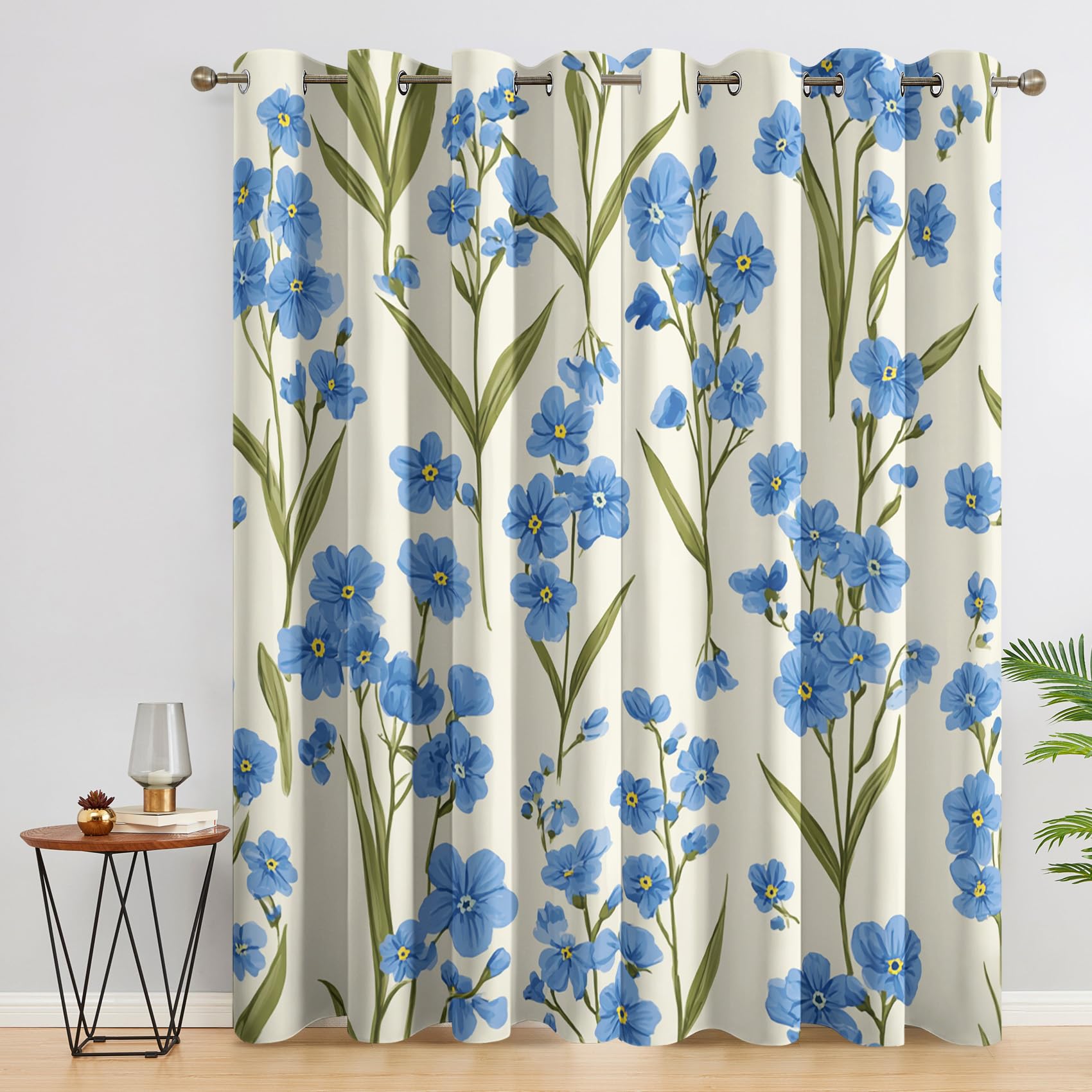 zcwl Blue Wildflower Curtains for Bedroom Living Room - Country Floral Blackout Curtains - Thermal Eyelet Drapes - 90 Drop Patterned Window Treatments - 90x90 Inch (W x L) 2 Panels 5N84w