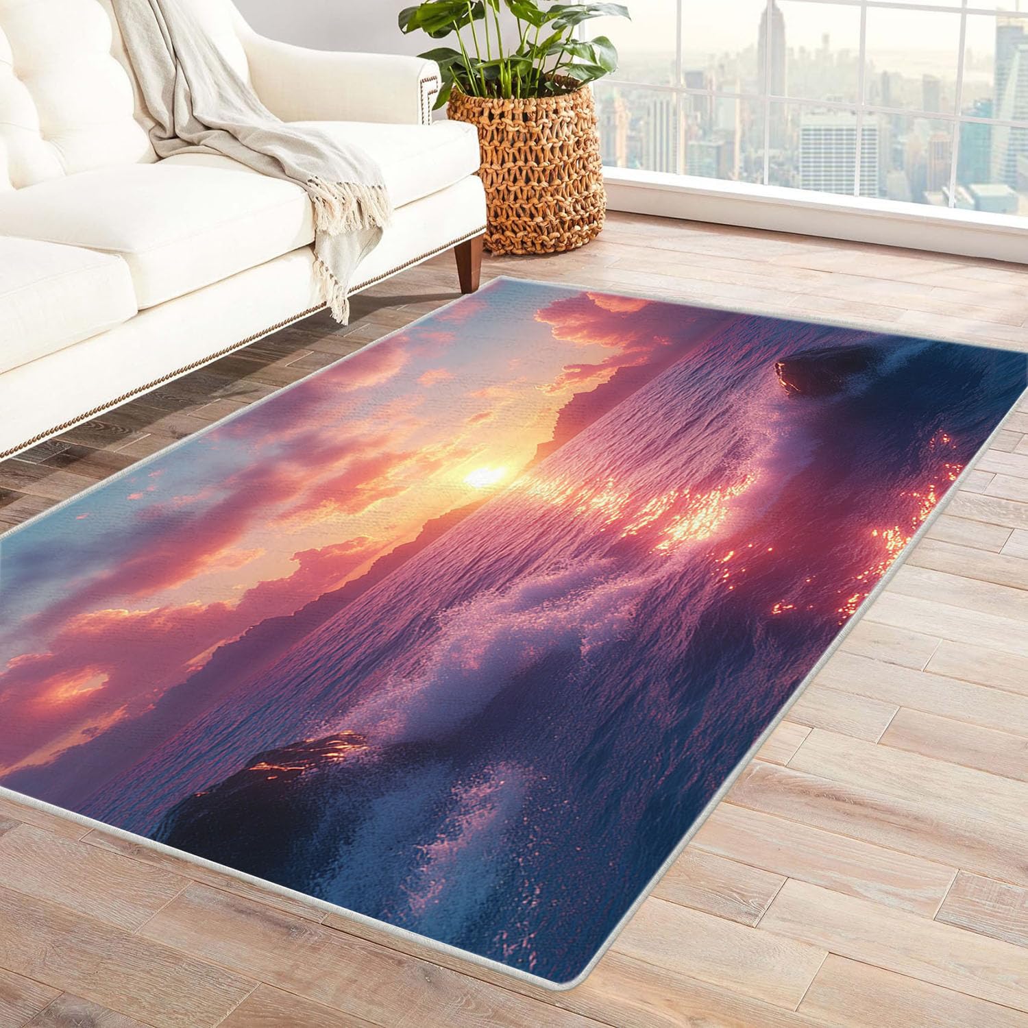 Tapis magnifique paysage marin 3D bleu clair pour revitaliser un sol terne