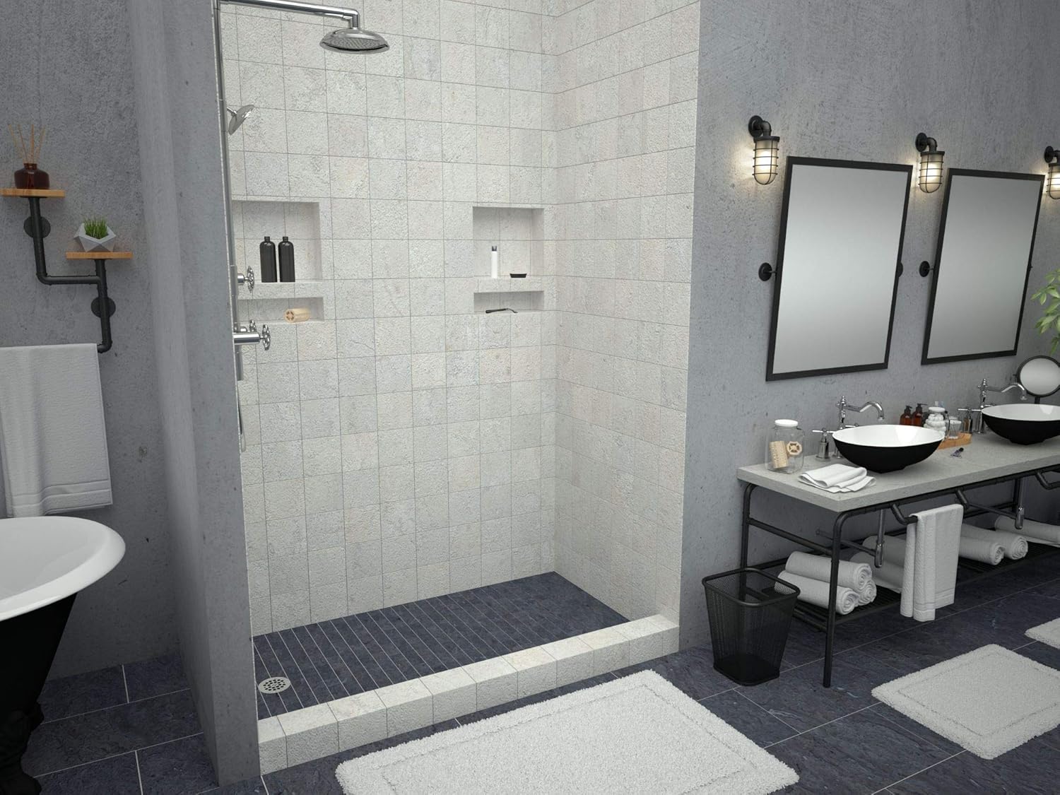 Tile Redi 3060L-PVC Shower Pan with Left Drain- Single Curb Shower Base, 2" PVC Drain, and Plate Included, 60" Width x 30" Depth