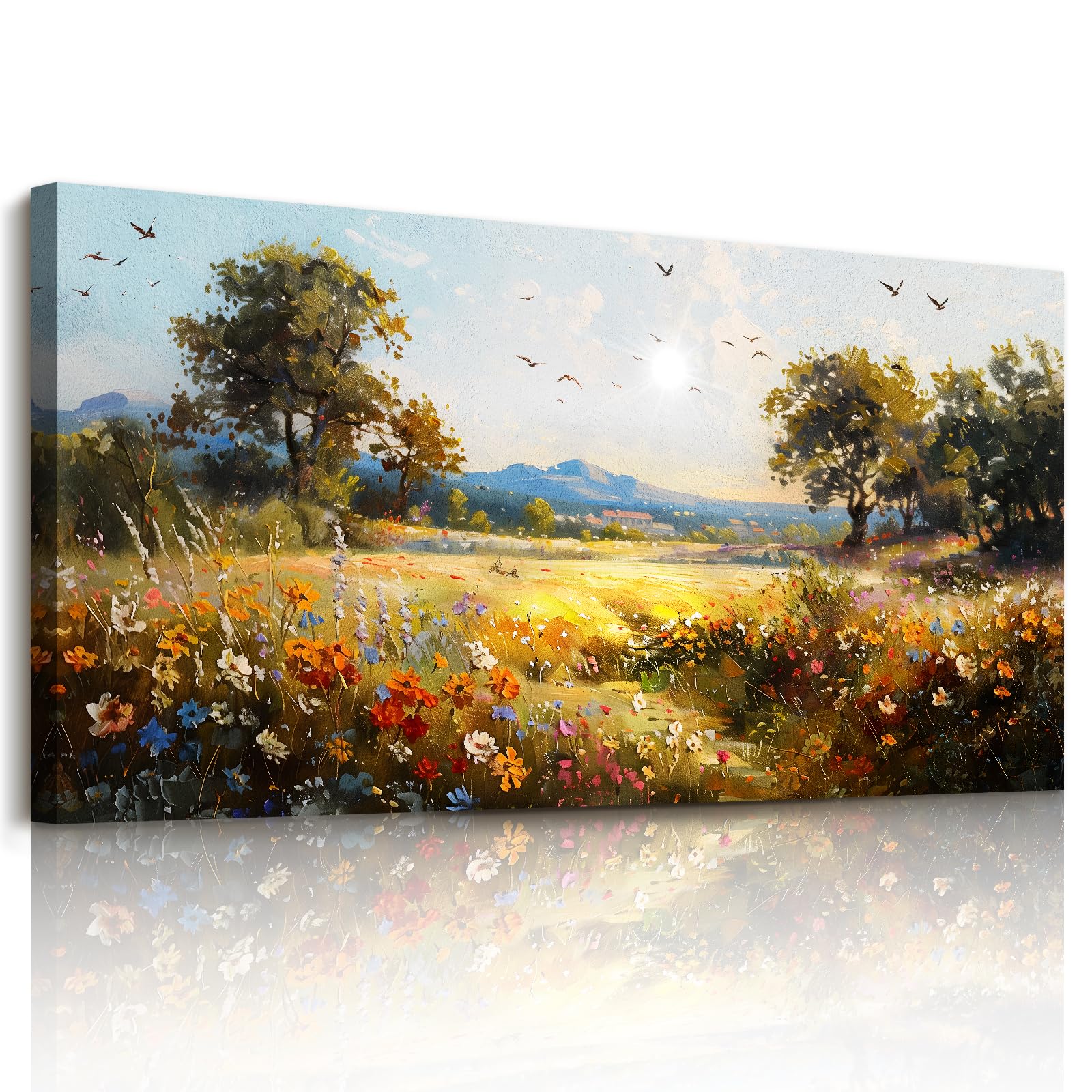 JHHUAMO Canvas Wall Art Large, Landscape Frameless Modern Pictures, Natural Rustic Painting, Countryside Scenery Wall Decorations for Living Room Bedroom Garden Hallway Office Gallery 20"x40"